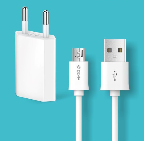 Devia cargador 1A USB + cable micro USB blanco